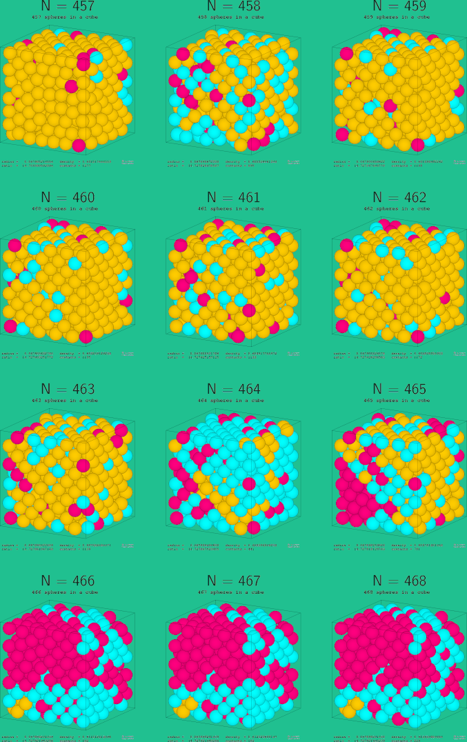 457-468 spheres in a cube