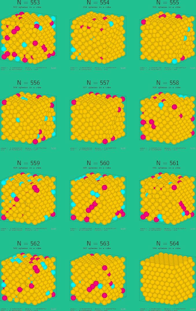 553-564 spheres in a cube